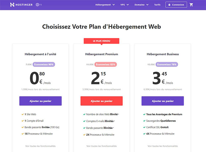 promotion sur les hébergement Hostinger