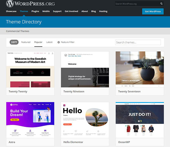 Site officiel WordPress.org pour des thèmes gratuits et sûrs