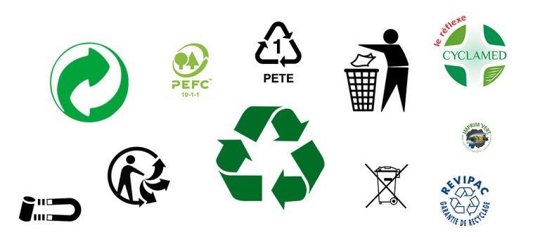 des logos de tri et recyclage pour les produits