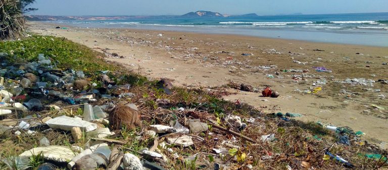 plage polluées et nombreux déchets, emballages plastiques, pollution
