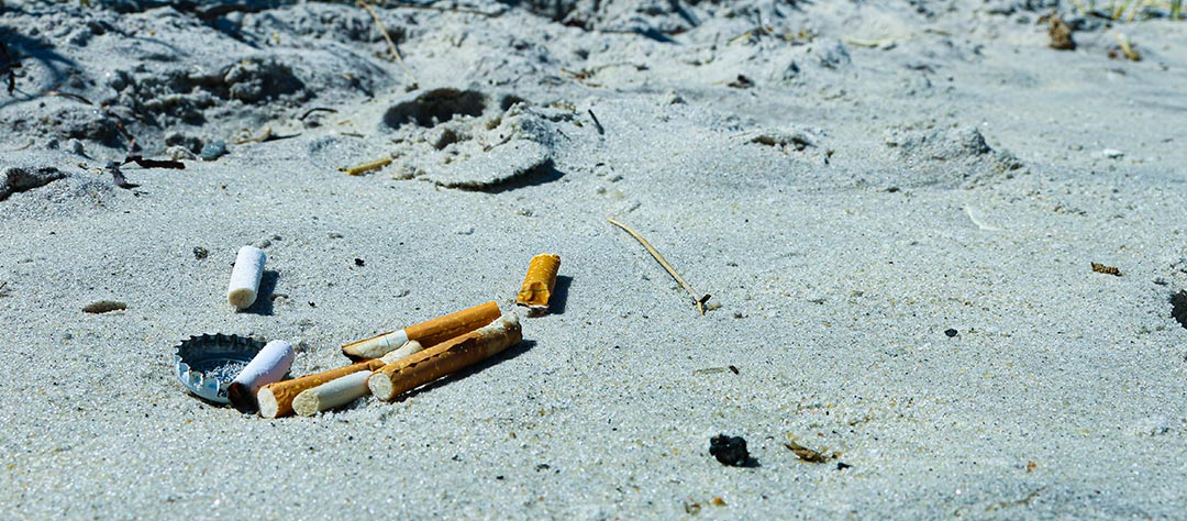 Mégots de cigarette sur une plage