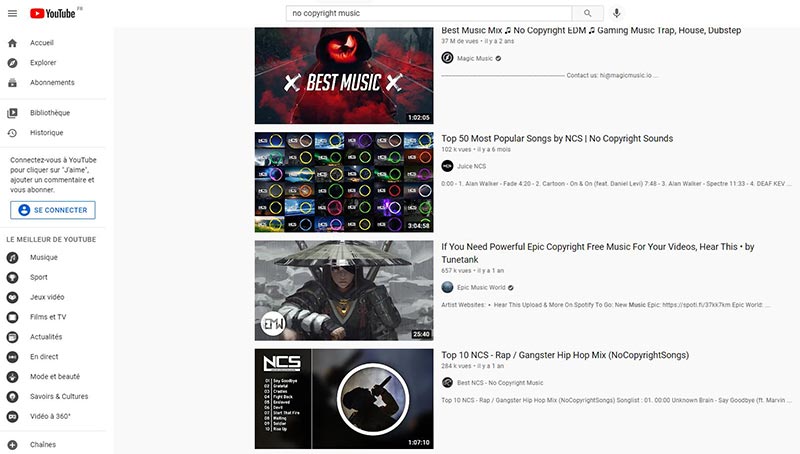 Musiques sans copyright sur Youtube